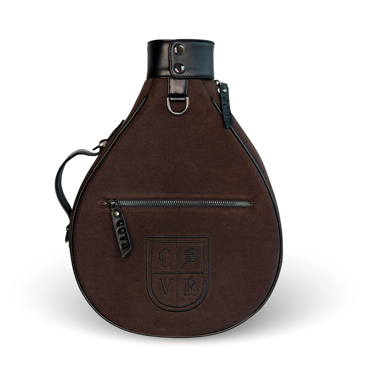 COFFEE - Cotton denim. Black leather. Black hardware
