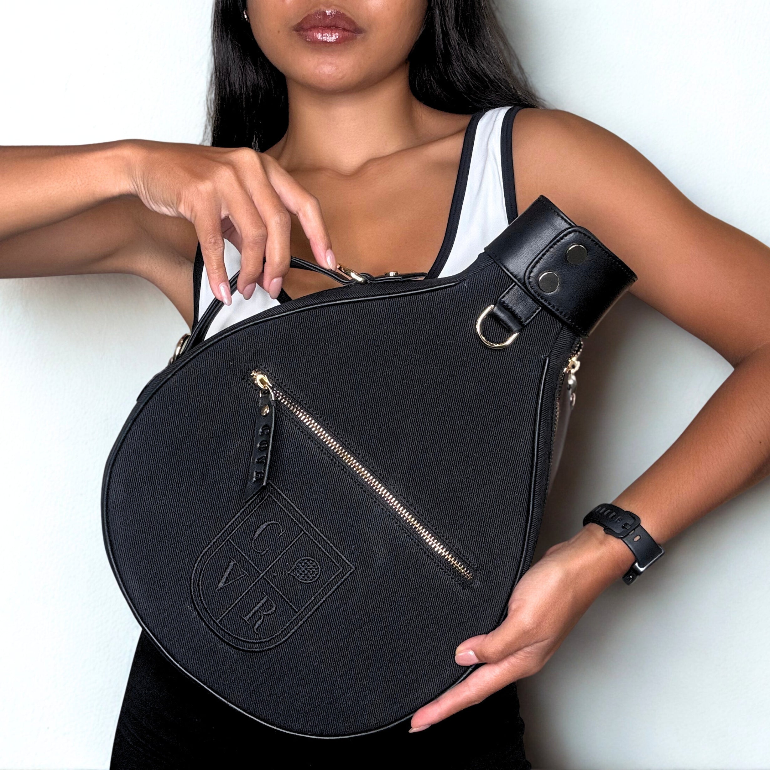 Natural Canvas & Total Black Leather Padel Racket Cover