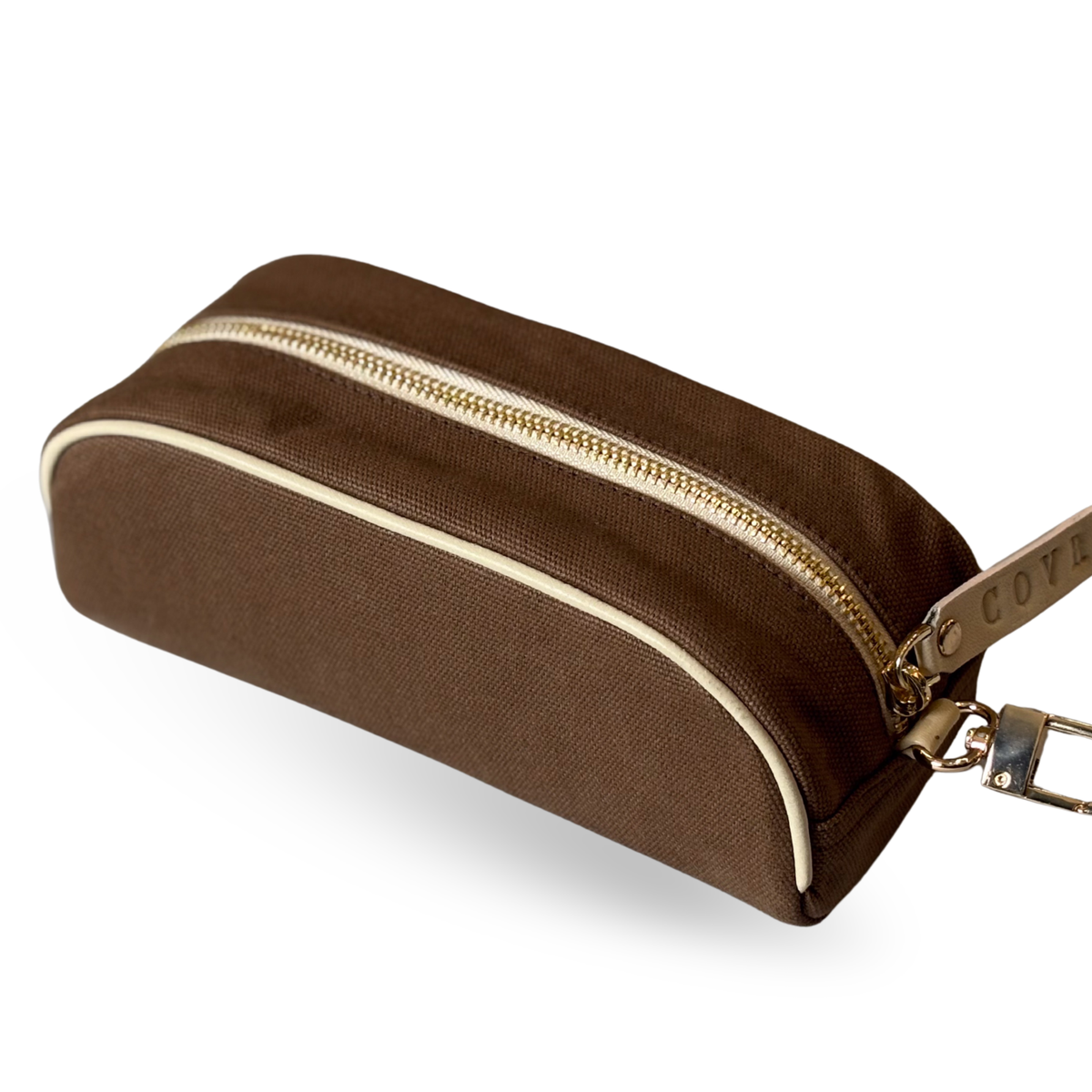 COVR Brown clip-on padel ball pouch on a white background