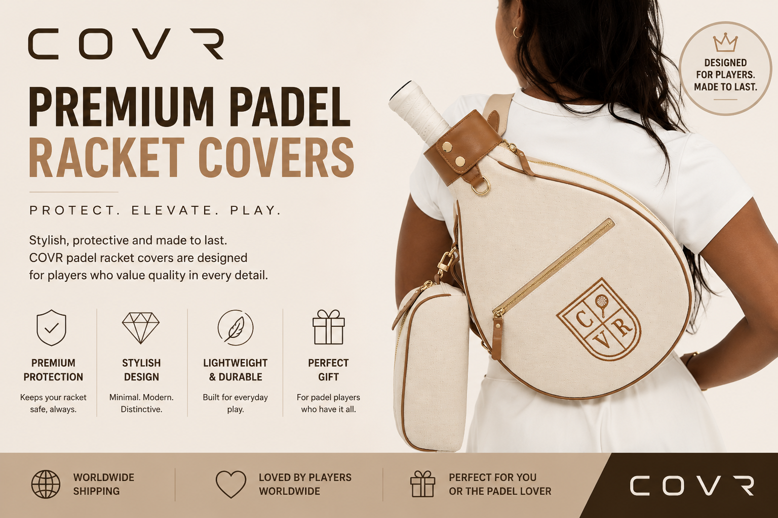 COVR Clip-On Cream Padel Ball Pouch (Holds 3 Balls)