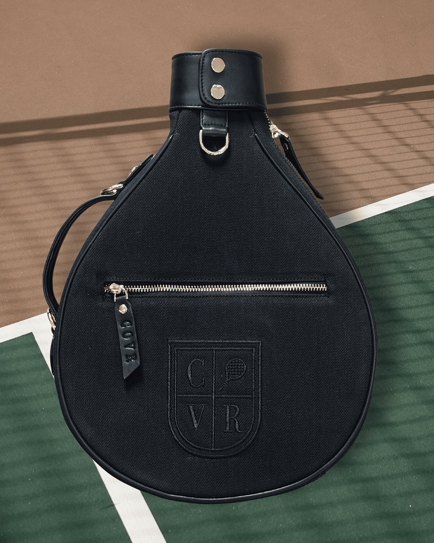 Natural Canvas & Total Black Leather Padel Racket Cover