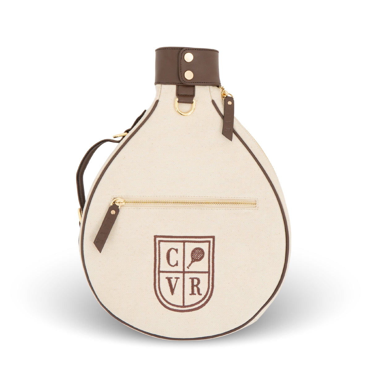 LATTE - Cotton canvas. Dark brown leather. Gold hardware