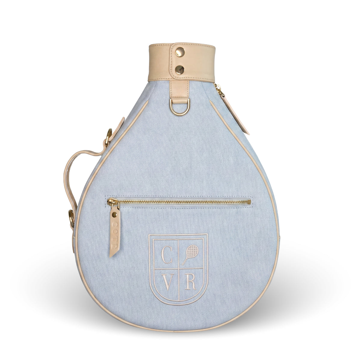 SKY DENIM - Cotton denim. Cream leather. Gold hardware