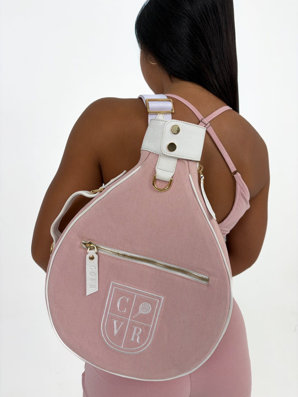 Natural Canvas & Baby Pink Leather Padel Racket Cover