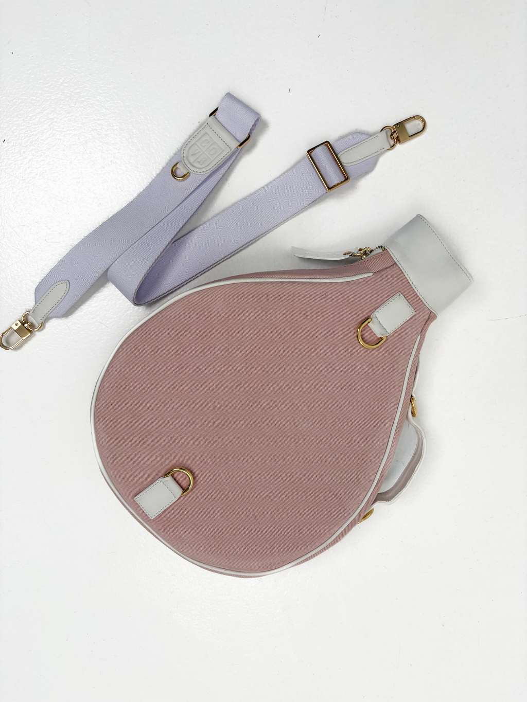 Natural Canvas & Baby Pink Leather Padel Racket Cover
