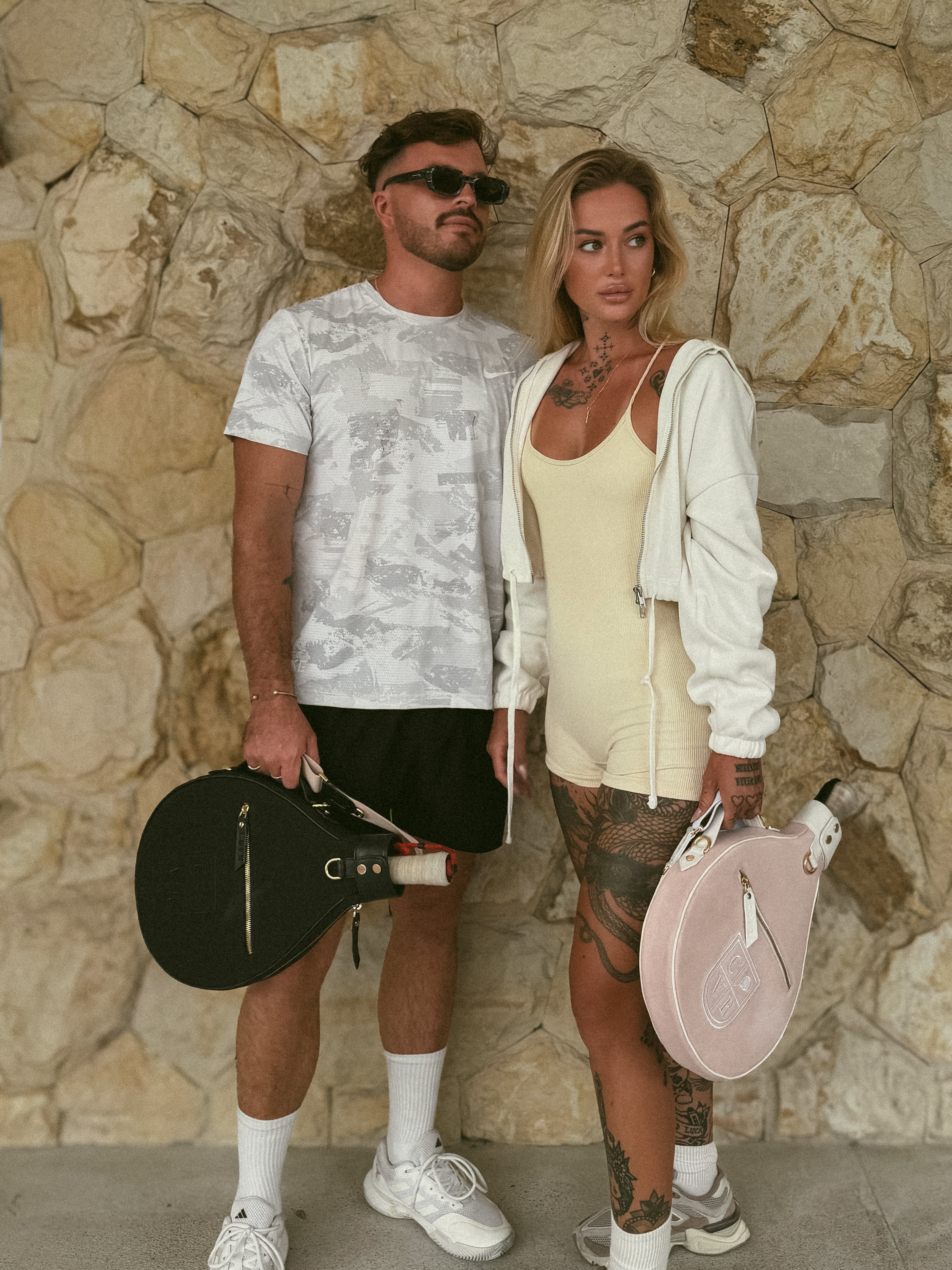 Natural Canvas & Total Black Leather Padel Racket Cover