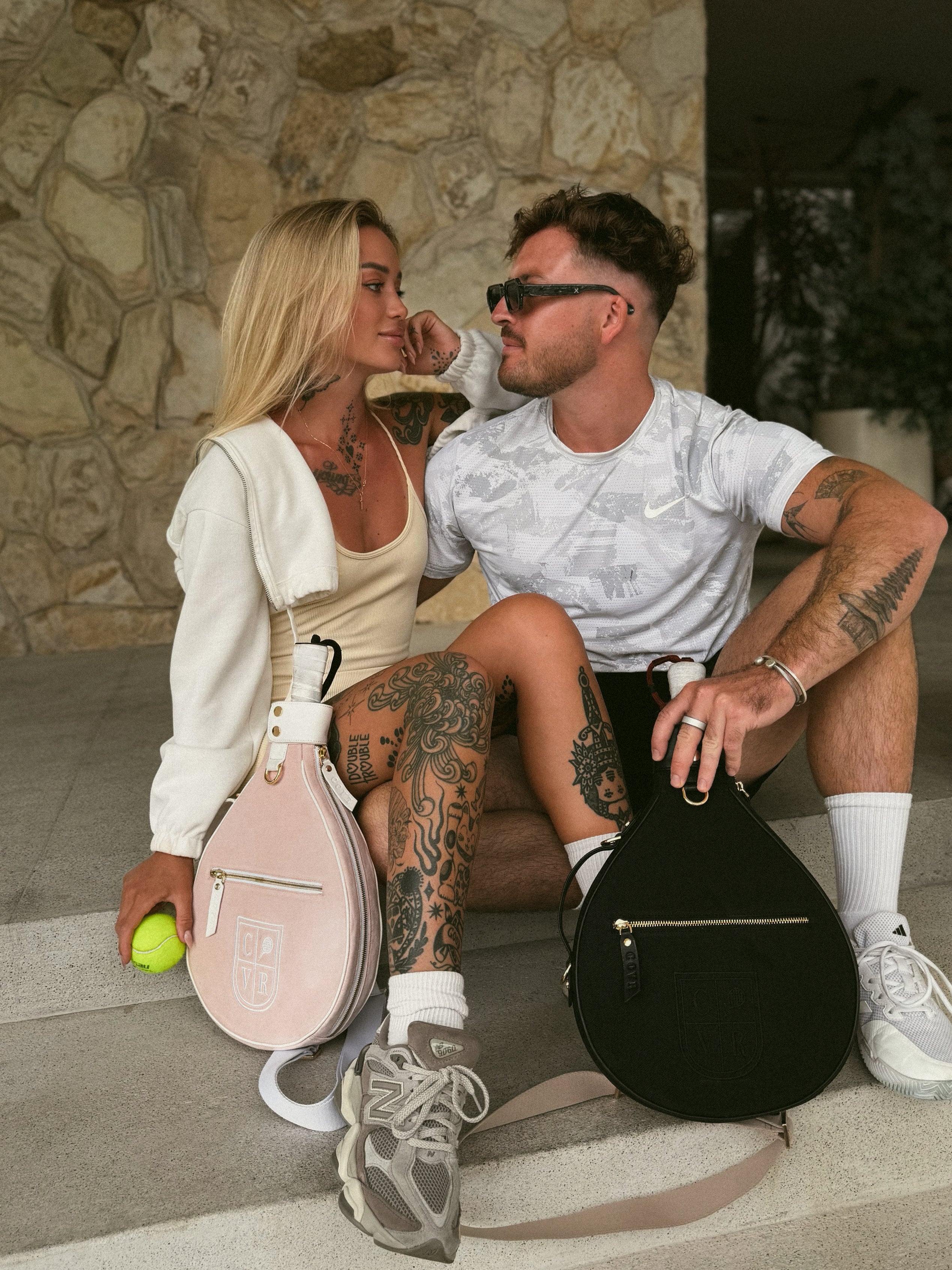 Blue Canvas & White Leather Padel Racket Cover