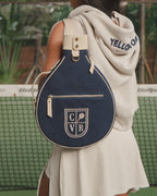 Blue Canvas & White Leather Padel Racket Cover
