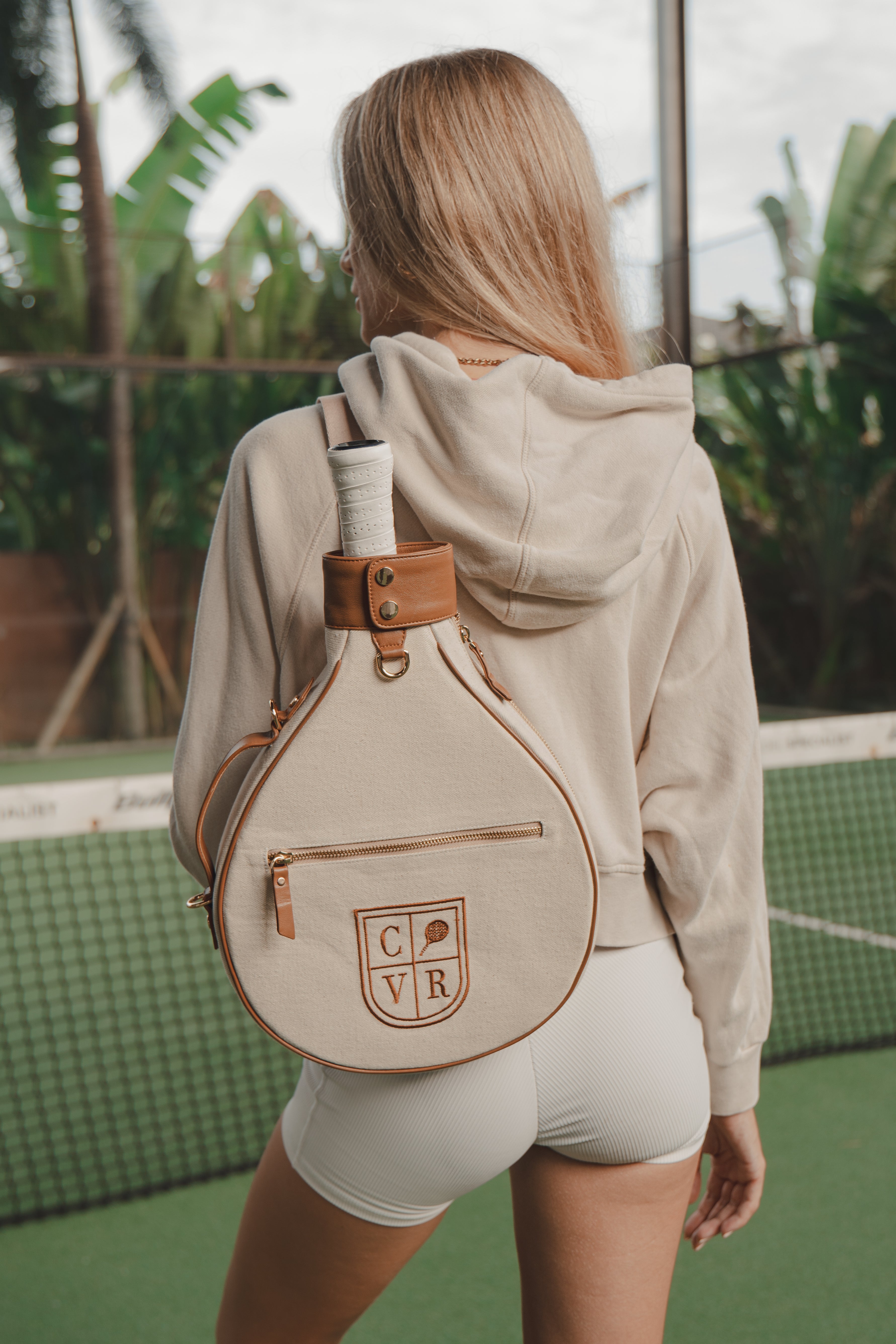 Natural Canvas & Light Brown Leather Padel Racket Cover