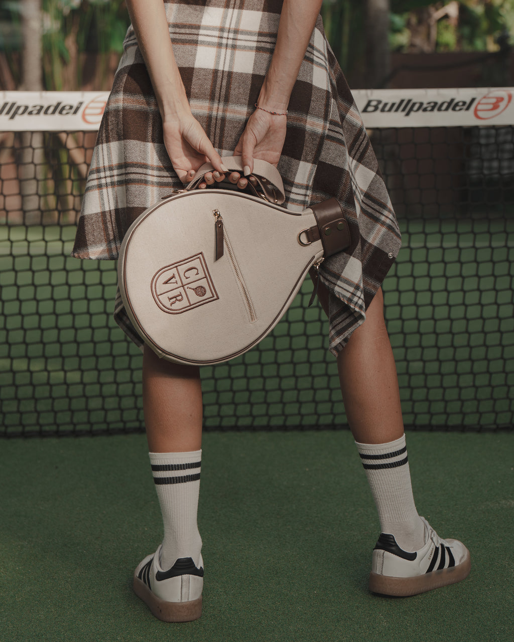 Natural Canvas & Dark Brown Leather Padel Racket Cover