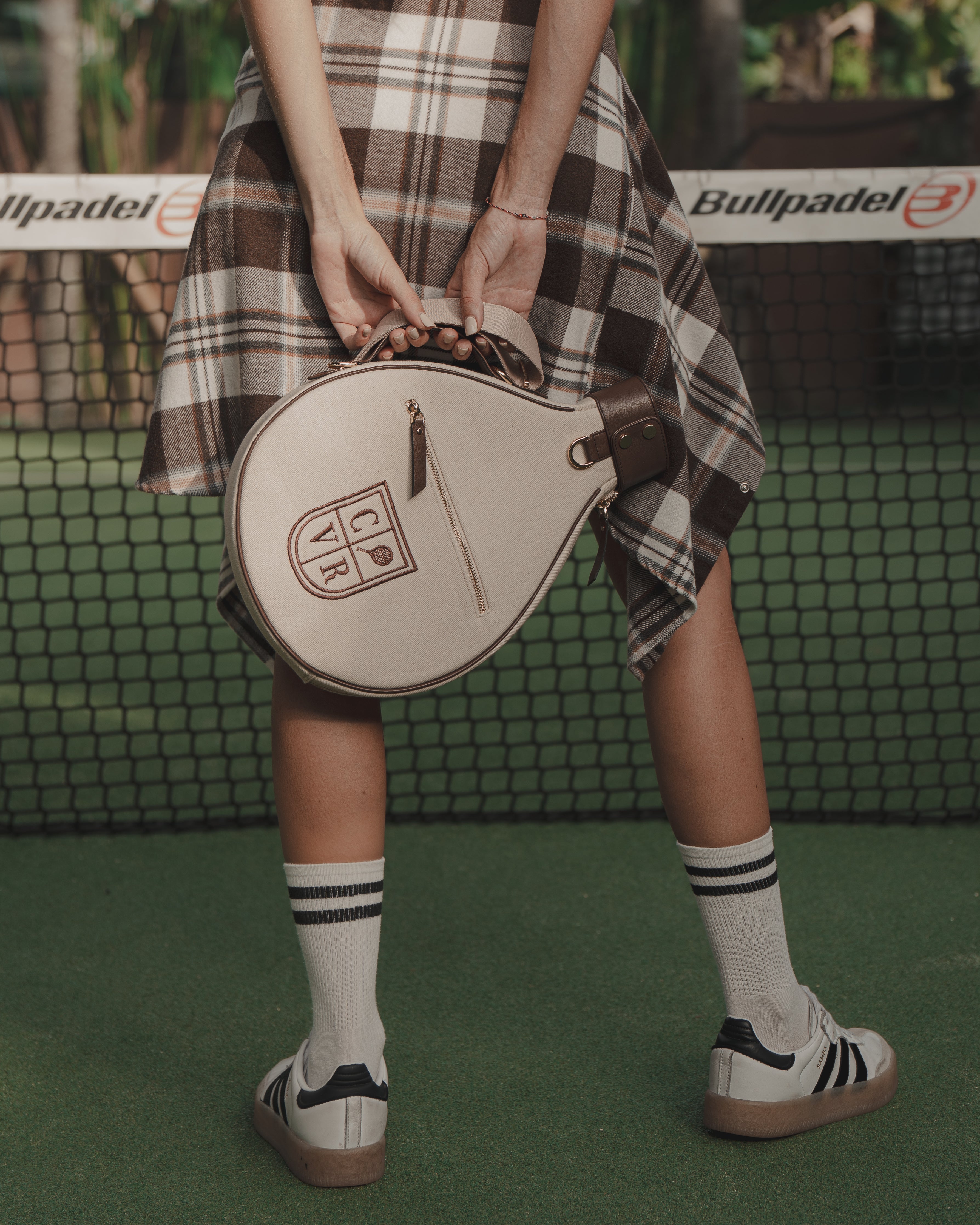 Natural Canvas & Dark Brown Leather Padel Racket Cover