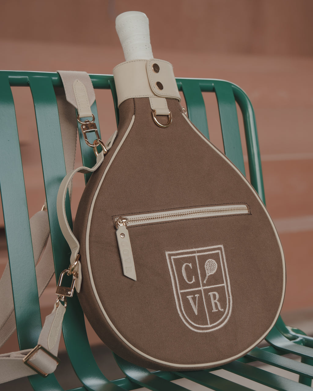 Brown Canvas & Crème Leather Padel Racket Cover