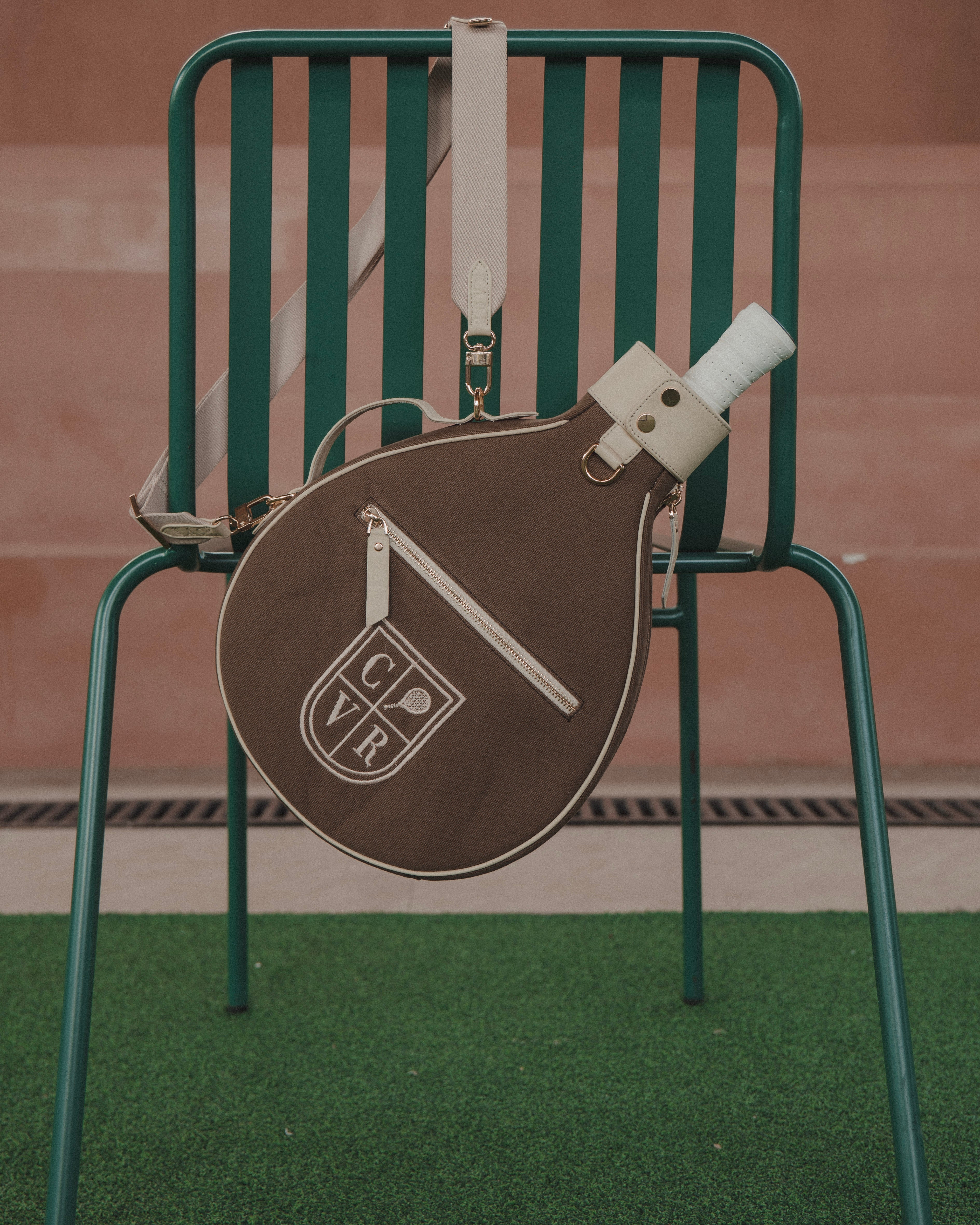 Brown Canvas & Crème Leather Padel Racket Cover