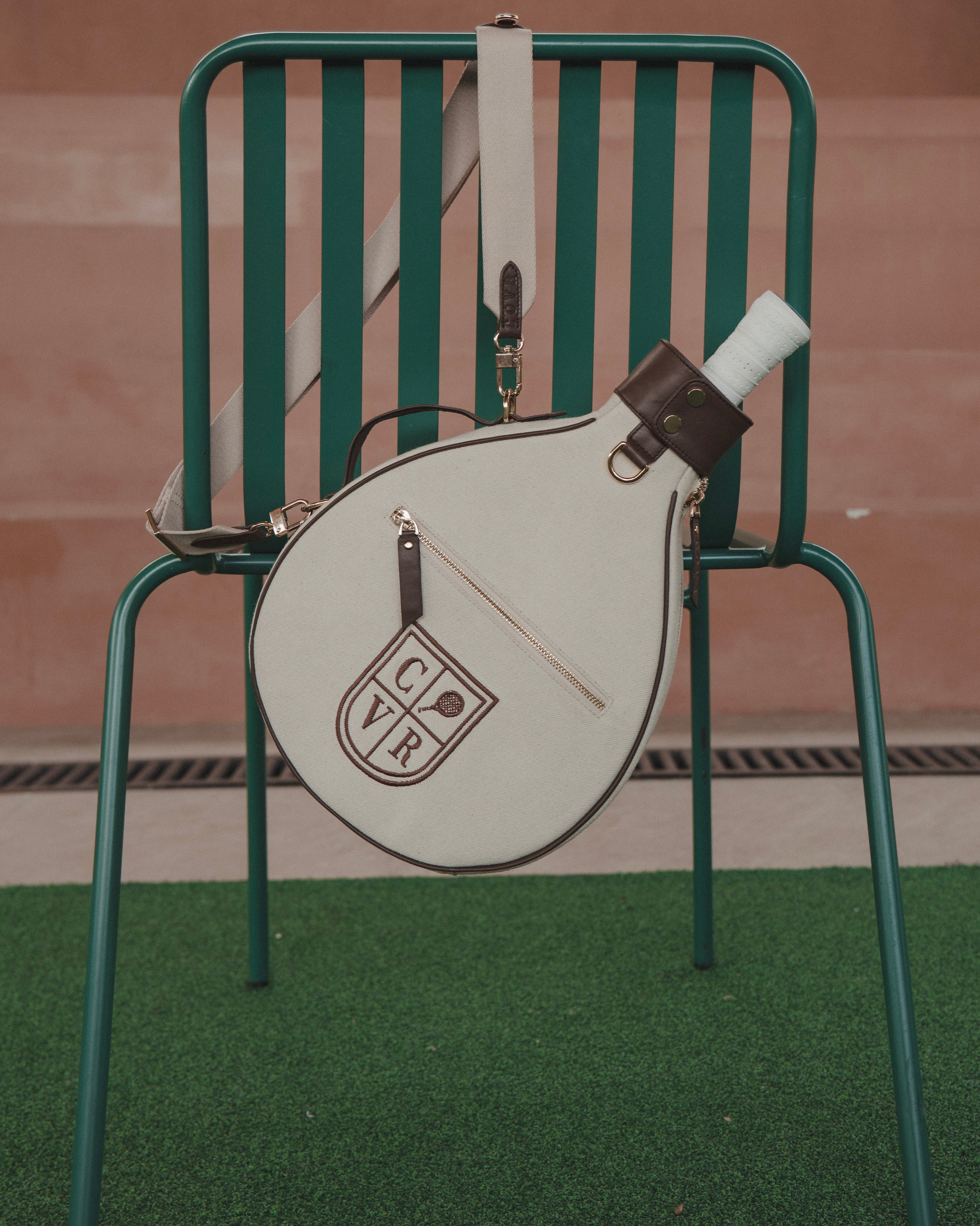 Natural Canvas & Dark Brown Leather Padel Racket Cover