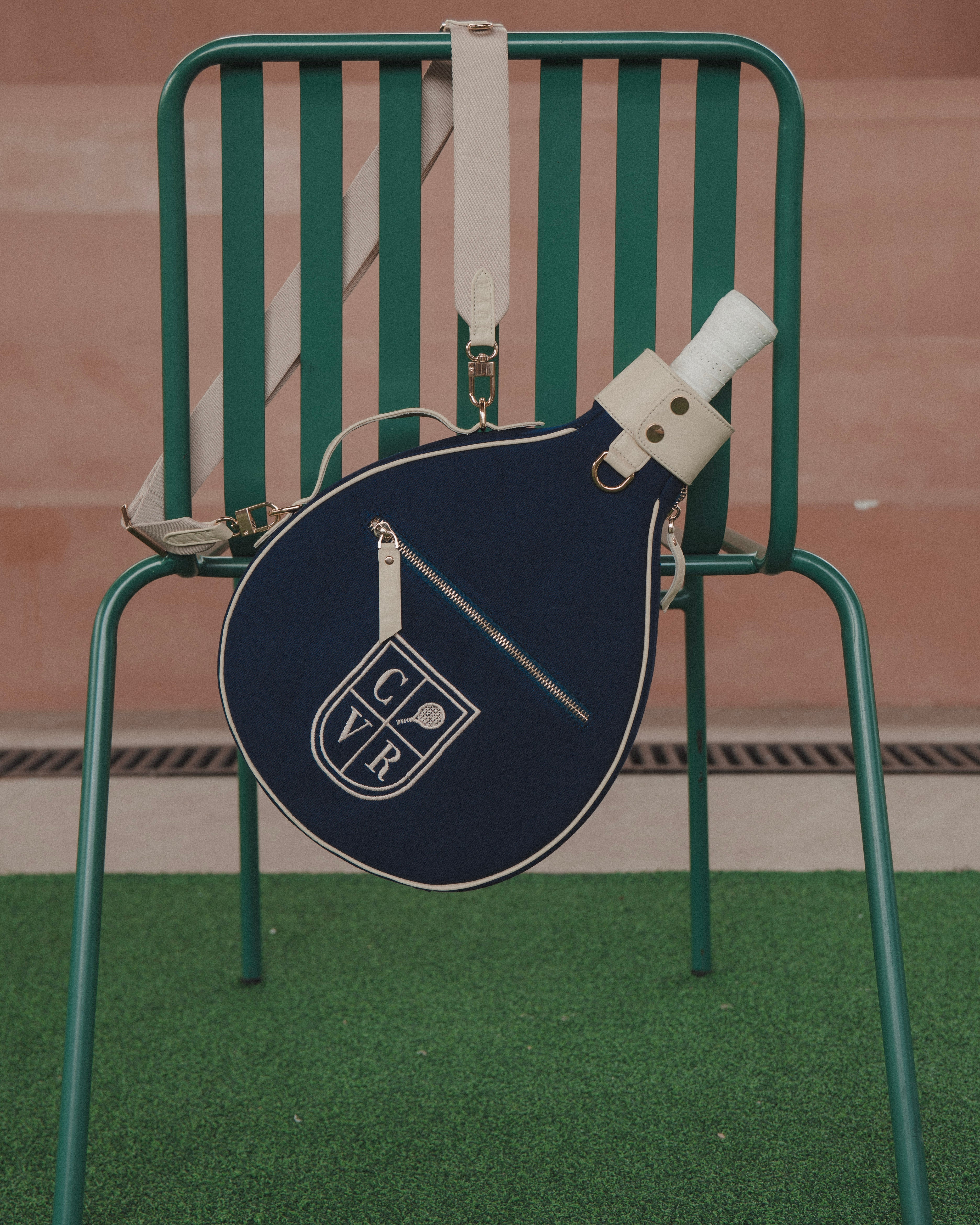 Blue Canvas & White Leather Padel Racket Cover