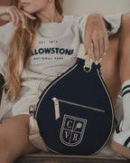 Blue Canvas & White Leather Padel Racket Cover